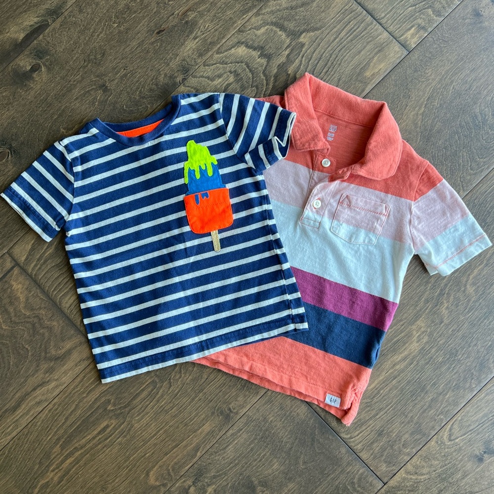 Mini Boden Striped Popsicle Appliqué Pocket Tee 2-3Y - Bundle of 2